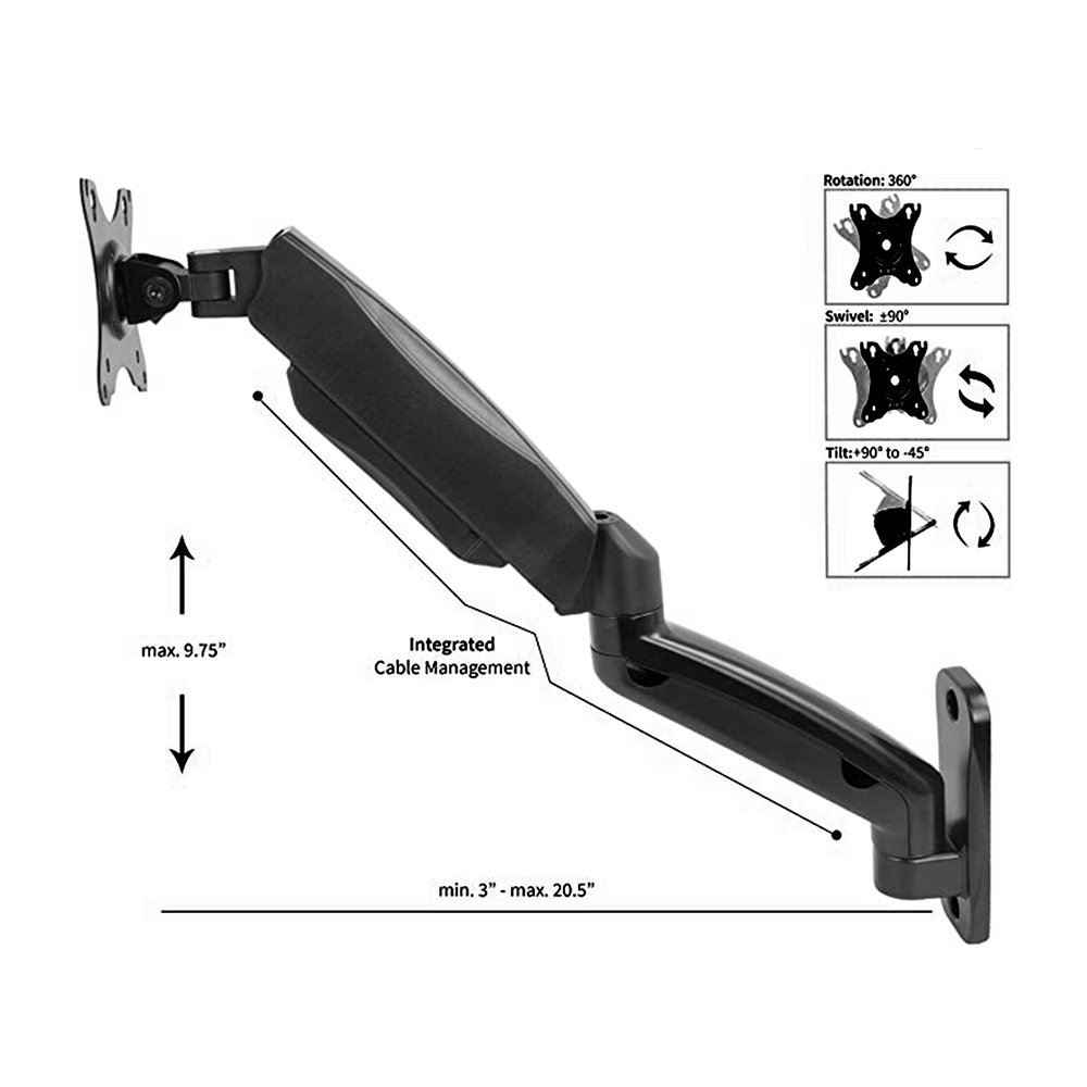70-100-1 MODULAR SOLUTIONS MONITOR MOUNT HEIGHT ADJUSTABLE, ARTICULATING